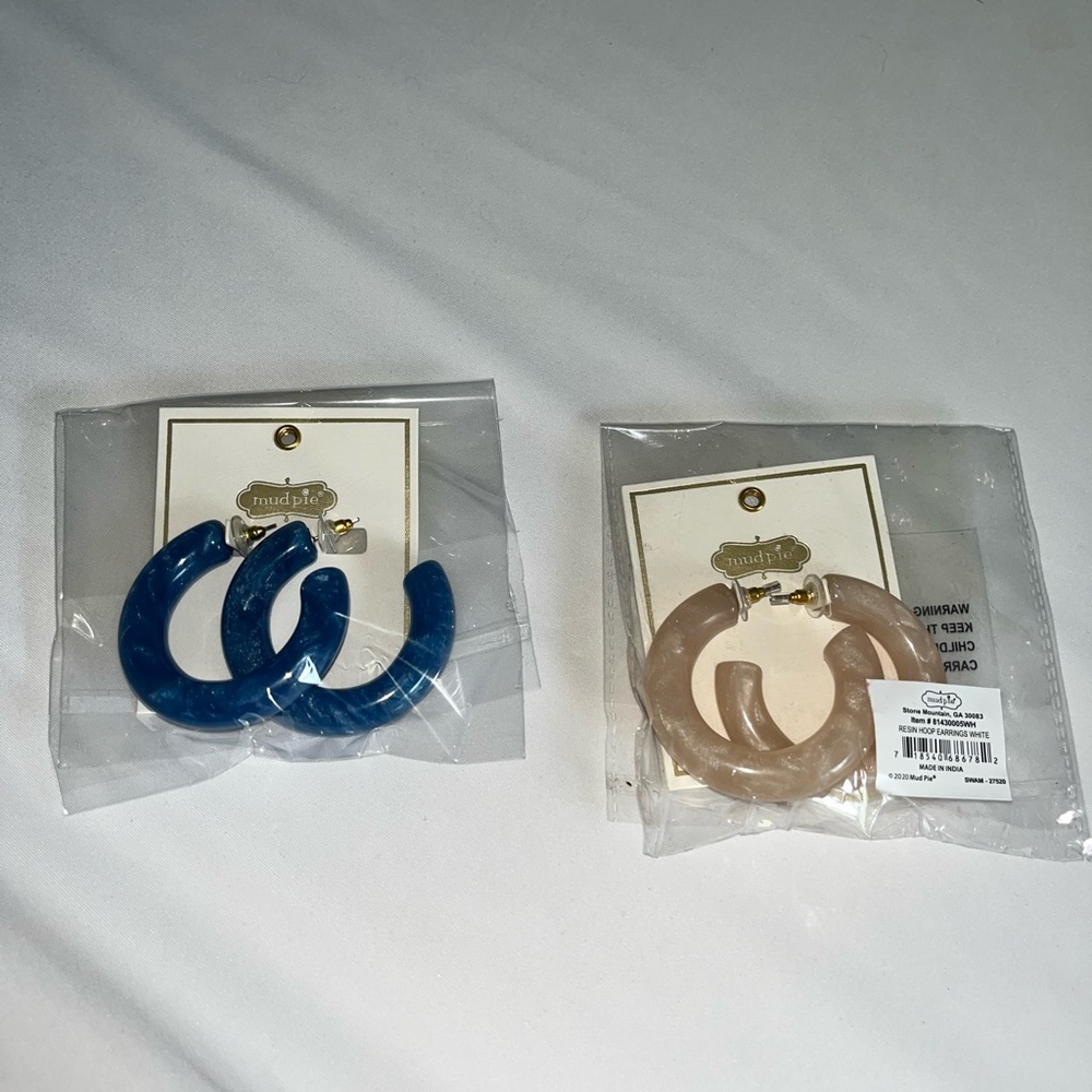 2 pair Mud Pie chunky hoop earrings